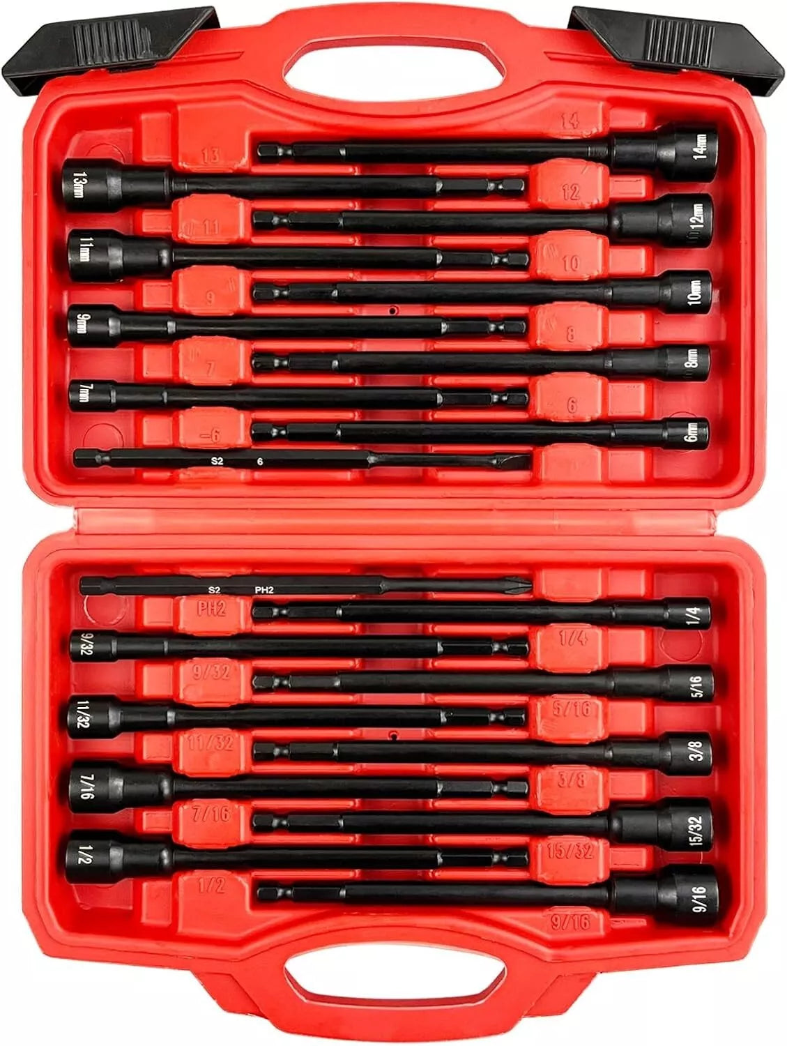 Magnetic Nut Driver Set, 20Pcs 6-Inch Long Shank Nut Drivers Bits for Impact ...