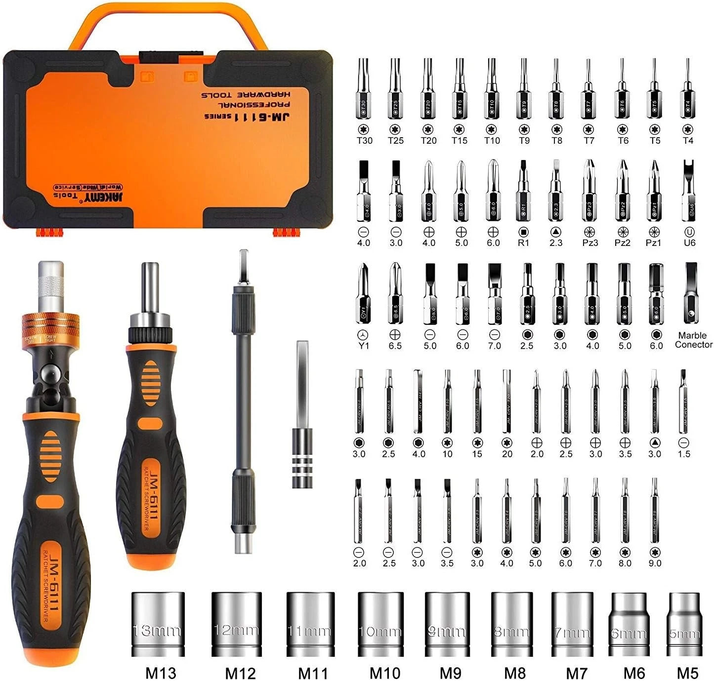 Precision Ratchet Screwdriver Set, JAKEMY 69 6111 - 69 in 1, 6111 - 69 1