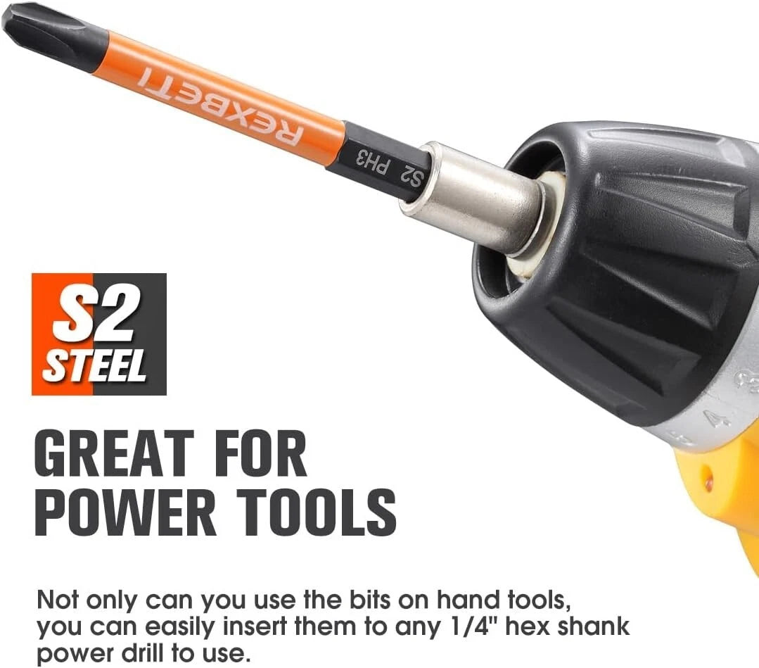 Durable 12-Piece S2 Steel Screwdriver Bit Set with Magnetic Tips - 1/4 Inch Hex