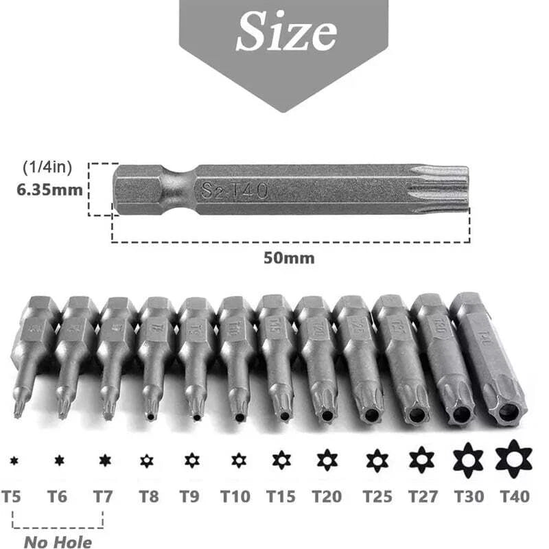 NEW Torx Bit Set w/ Ratchet Handle -13PC T6-T50 2" Bits - Perfect for Mechanics