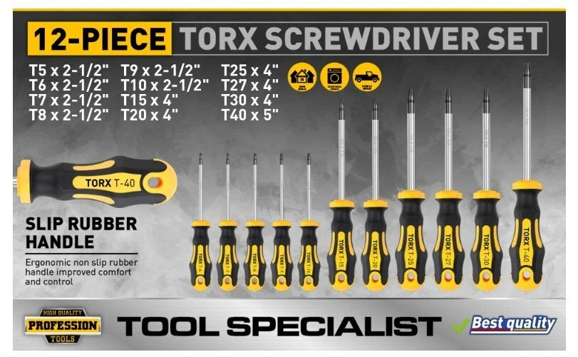 Amartisan 12-Piece Magnetic Torx Screwdrivers Set Magnetic Torx Driver Star Scr