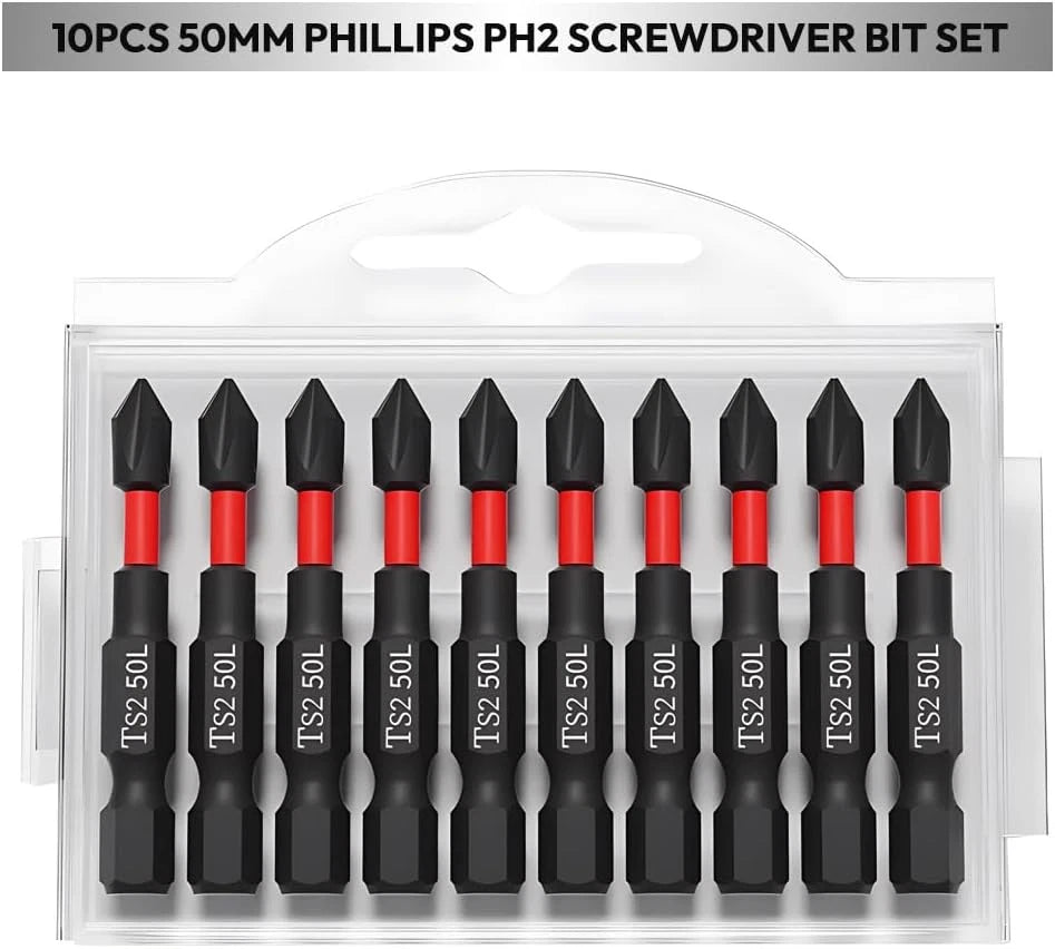 Puntas Phillips #2 Magneticas 10 Piezas Acero S2 50mm Antideslizante Impacto