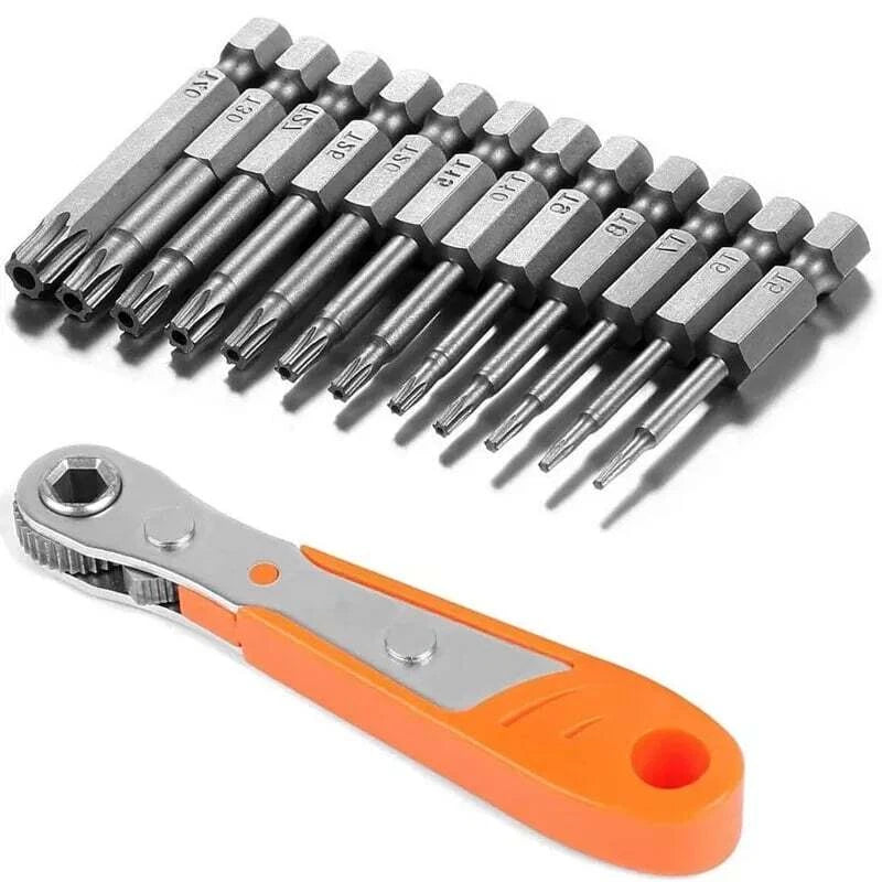 NEW Torx Bit Set w/ Ratchet Handle -13PC T6-T50 2" Bits - Perfect for Mechanics