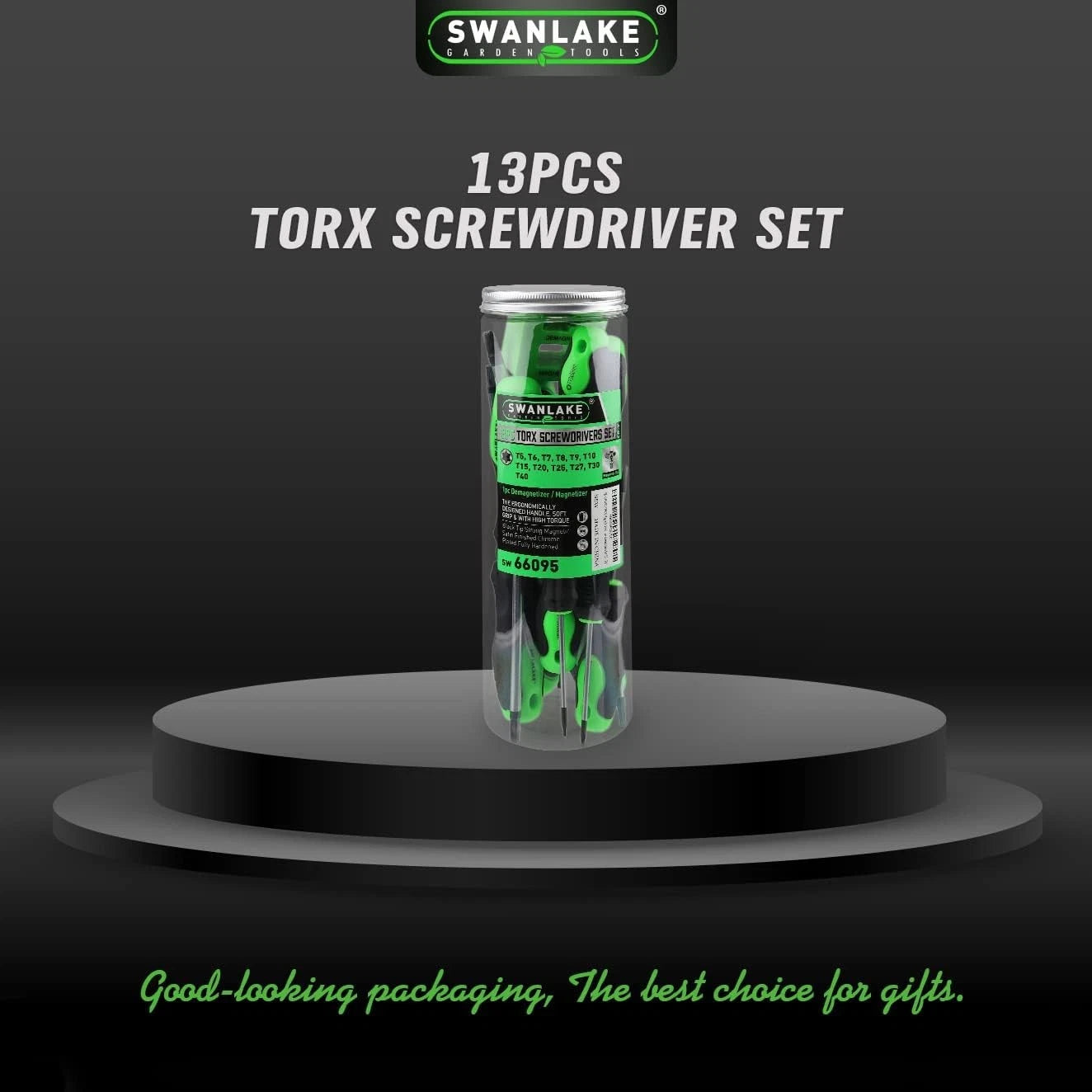 SWANLAKE Magnetic Torx Screwdriver Set - 13 Pieces - T5 to T40 Star Black