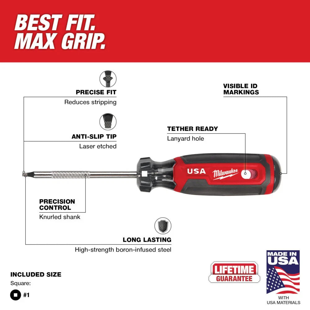 Milwaukee MT217 #1 Square 3" Cushion Grip Screwdriver - Made In USA