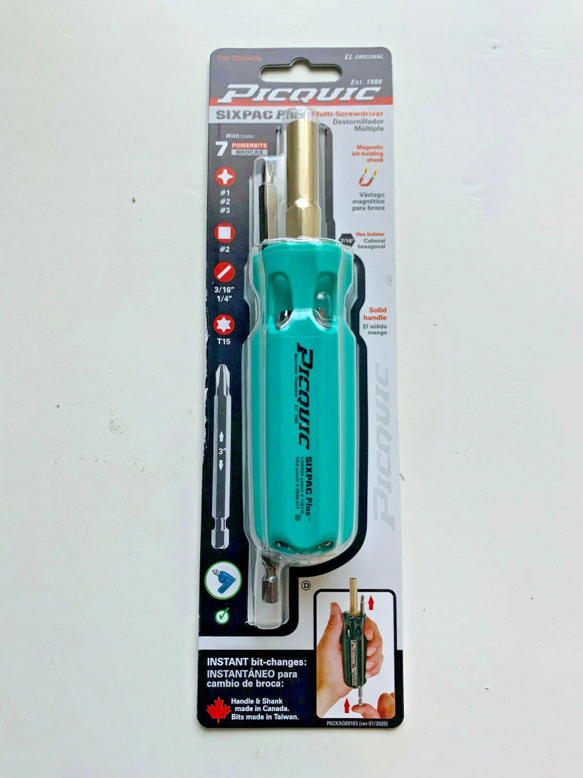 PICQUIC SIXPAC Plus Screwdriver Multi Bit w/ 7 Hex Bits - "Teal"