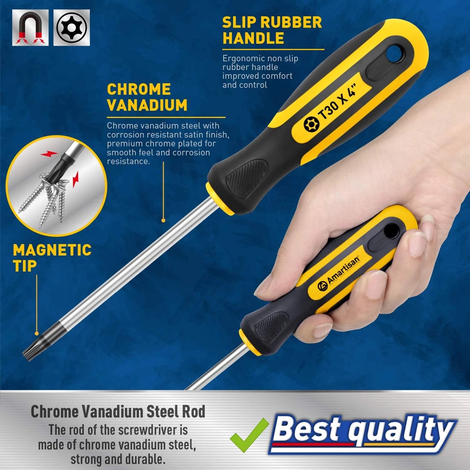 6-Piece Magnetic Torx Screwdrivers Set T10 - T30 Security Tamper Proof