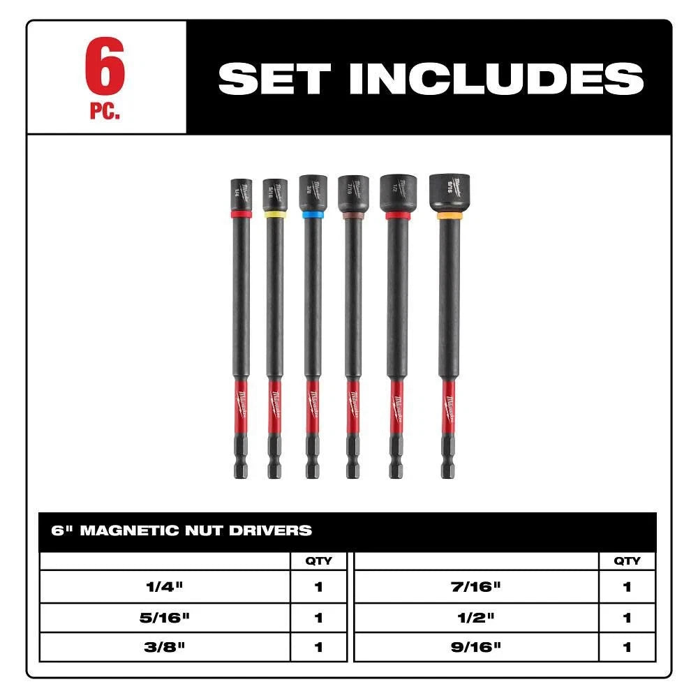 Milwaukee Shockwave Impact Duty 6 Inch Magnetic Nut Driver Set, 6 Piece