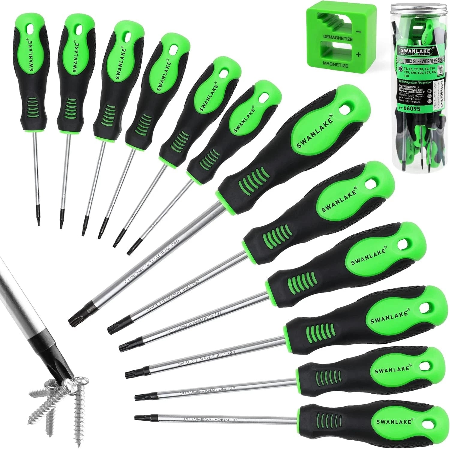 SWANLAKE Magnetic Torx Screwdriver Set - 13 Pieces - T5 to T40 Star Black