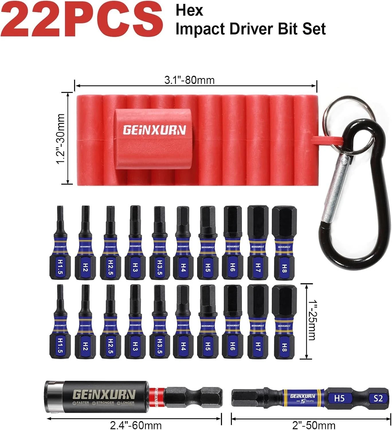 Impact Hex Screwdriver Bits Set, 22 Pcs Magnetic Metric S2 Steel Multi Insert