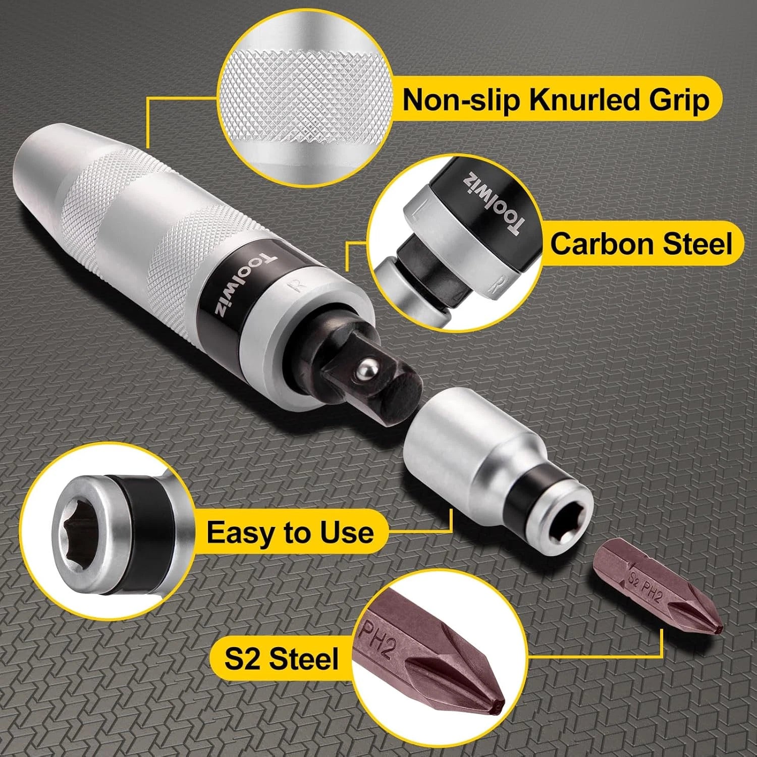 Toolwiz 1/2" Hand Impact Screwdriver Set - 14 Pcs, Reversible Manual Impact Driv