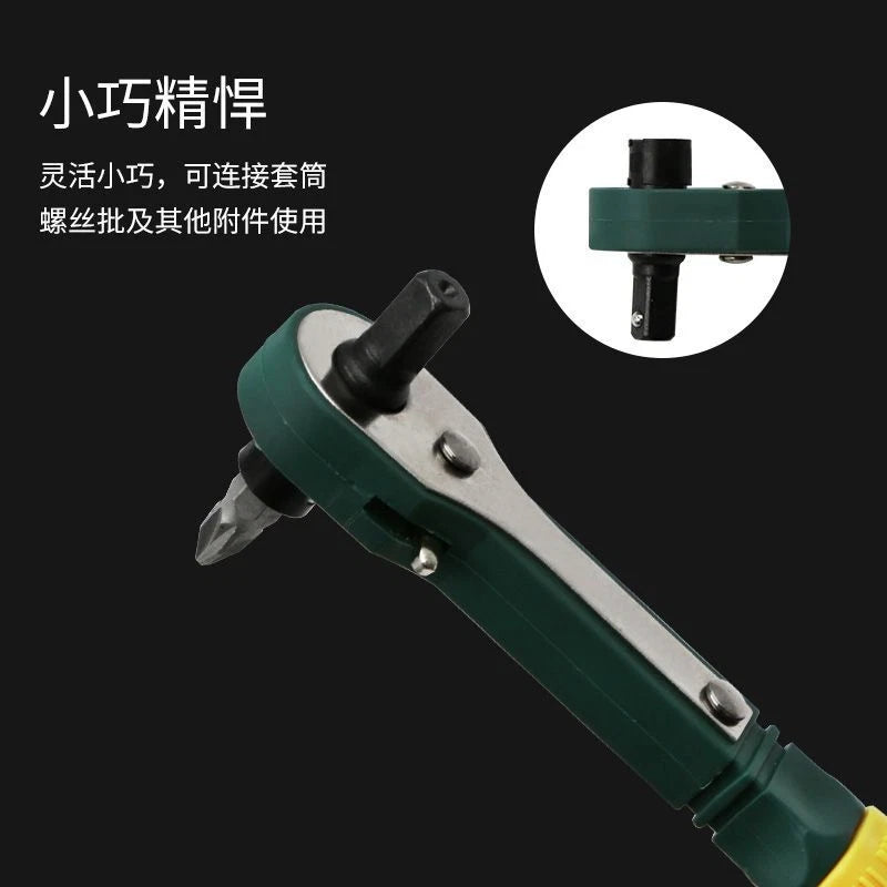 Ratcheting Right Angle Screwdriver Hex Drive 90 Degree Offset + 10pc Bits Set