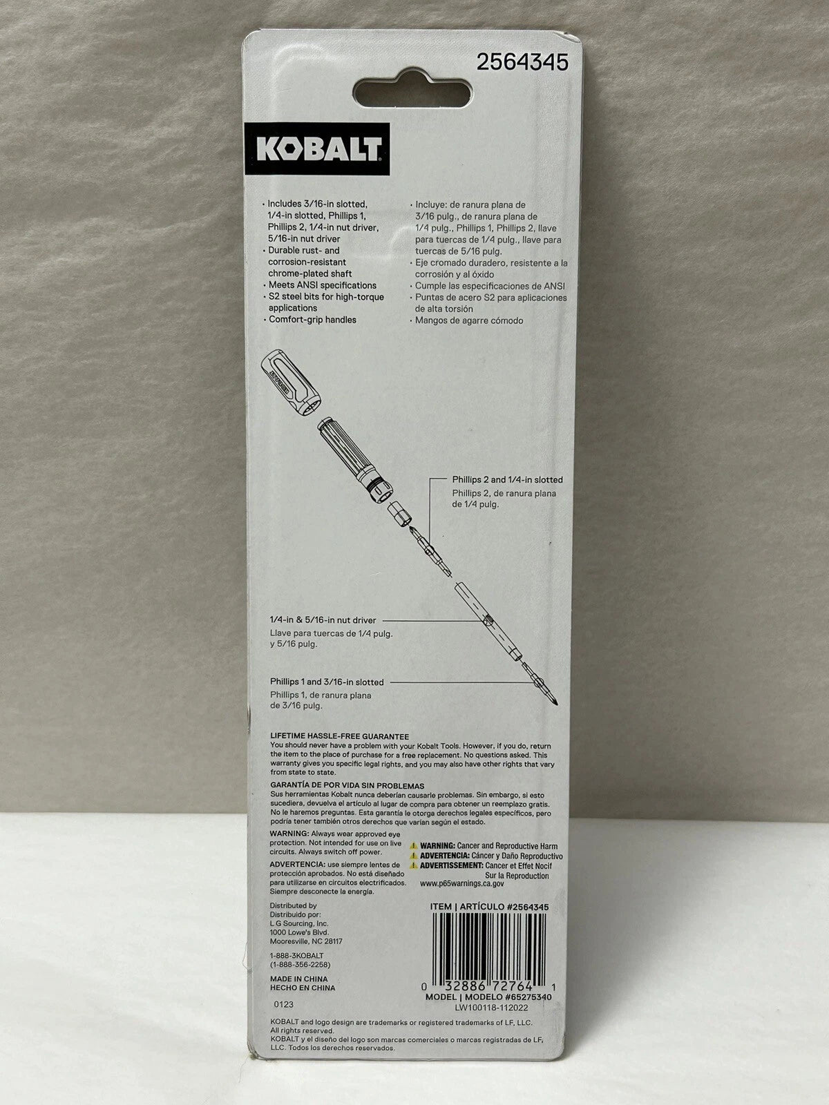 New Kobalt 6 in 1 Multi-Bit Screwdriver Chrome Plated Phillips and Flat (SH6)