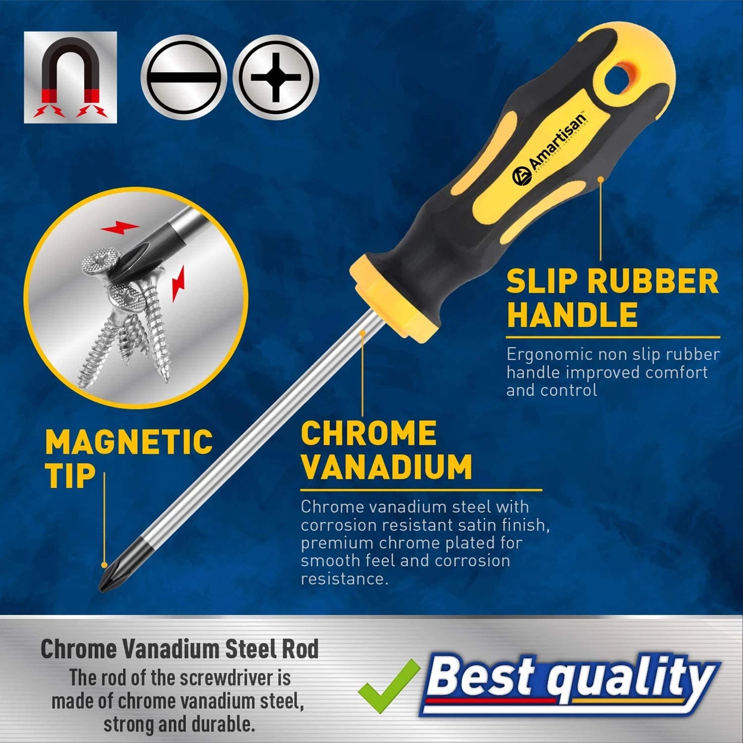 Amartisan 10-Piece Magnetic Screwdrivers Set, 5 Phillips and 5 Slotted Tips Prof