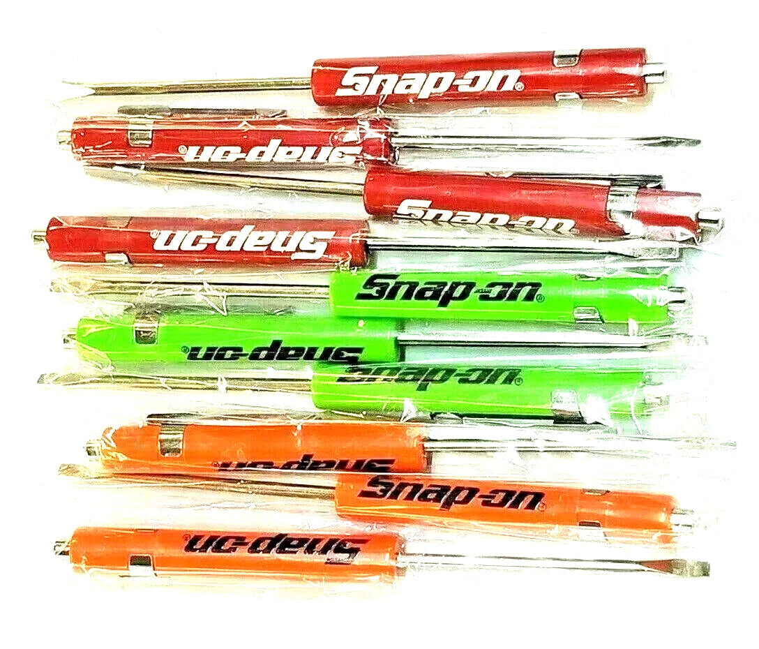 (10) Ten SNAP ON Pocket Screwdriver Flat Tip Screwdrivers, Magnet End, Mixed NEW