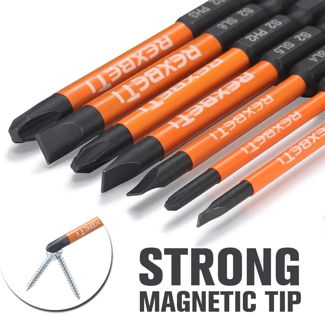Durable 12-Piece S2 Steel Screwdriver Bit Set with Magnetic Tips - 1/4 Inch Hex