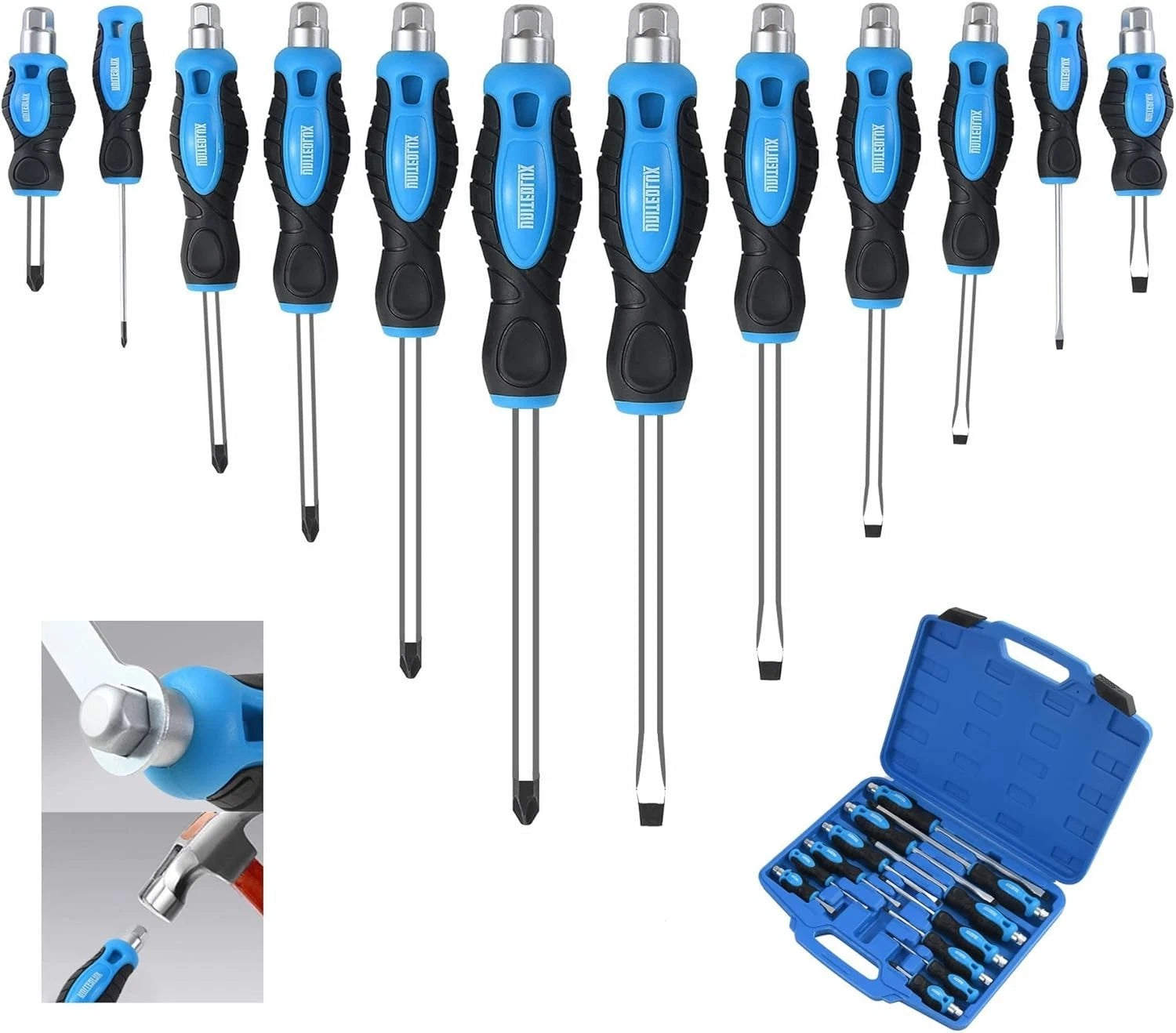 Go-Thru Heavy Duty Screwdriver Set: 12-Piece Chrome Vanadium Steel Tool Kit