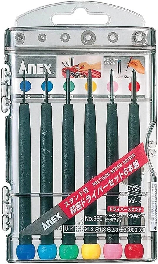 New ANEX Precision Screwdriver Set of 6 (+00/+0/-1.2/-1.8/-2.3/-3) No.930 Japan