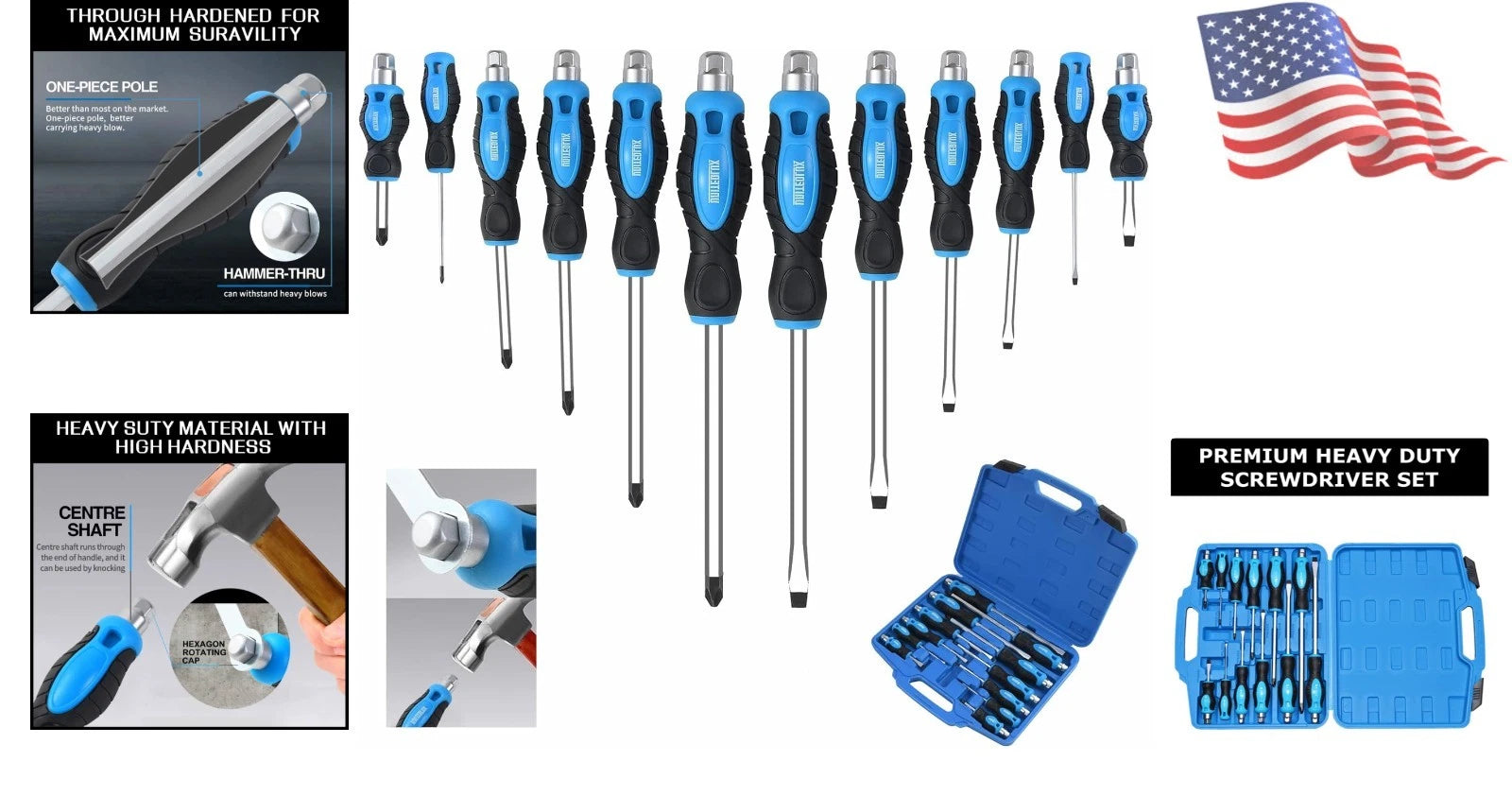 Go-Thru Heavy Duty Screwdriver Set: 12-Piece Chrome Vanadium Steel Tool Kit