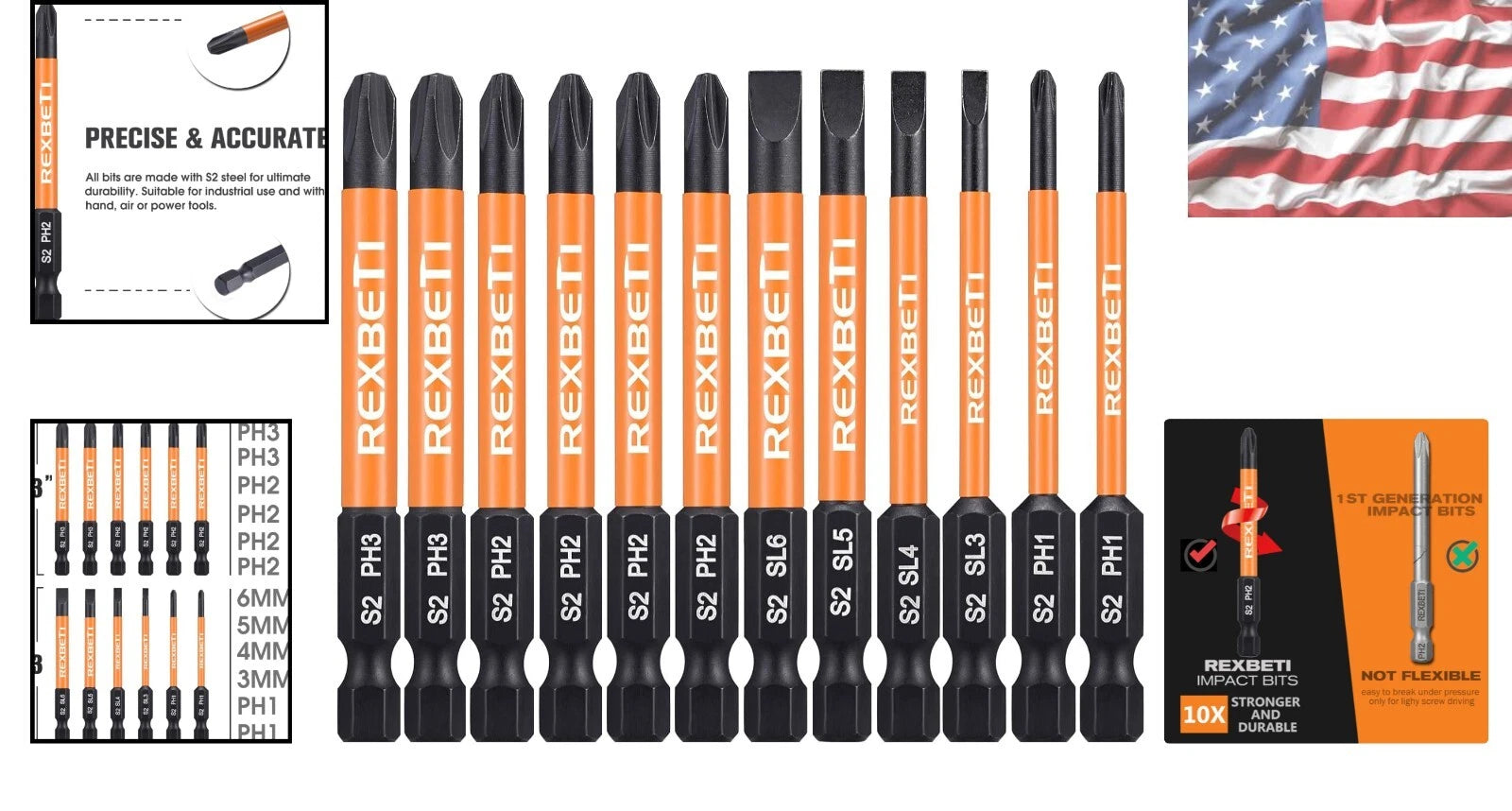 Durable 12-Piece S2 Steel Screwdriver Bit Set with Magnetic Tips - 1/4 Inch Hex