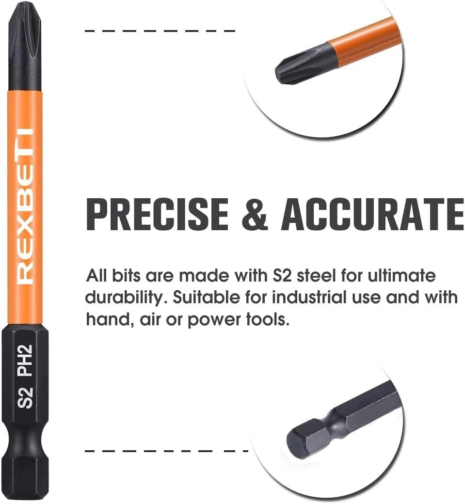 Durable 12-Piece S2 Steel Screwdriver Bit Set with Magnetic Tips - 1/4 Inch Hex