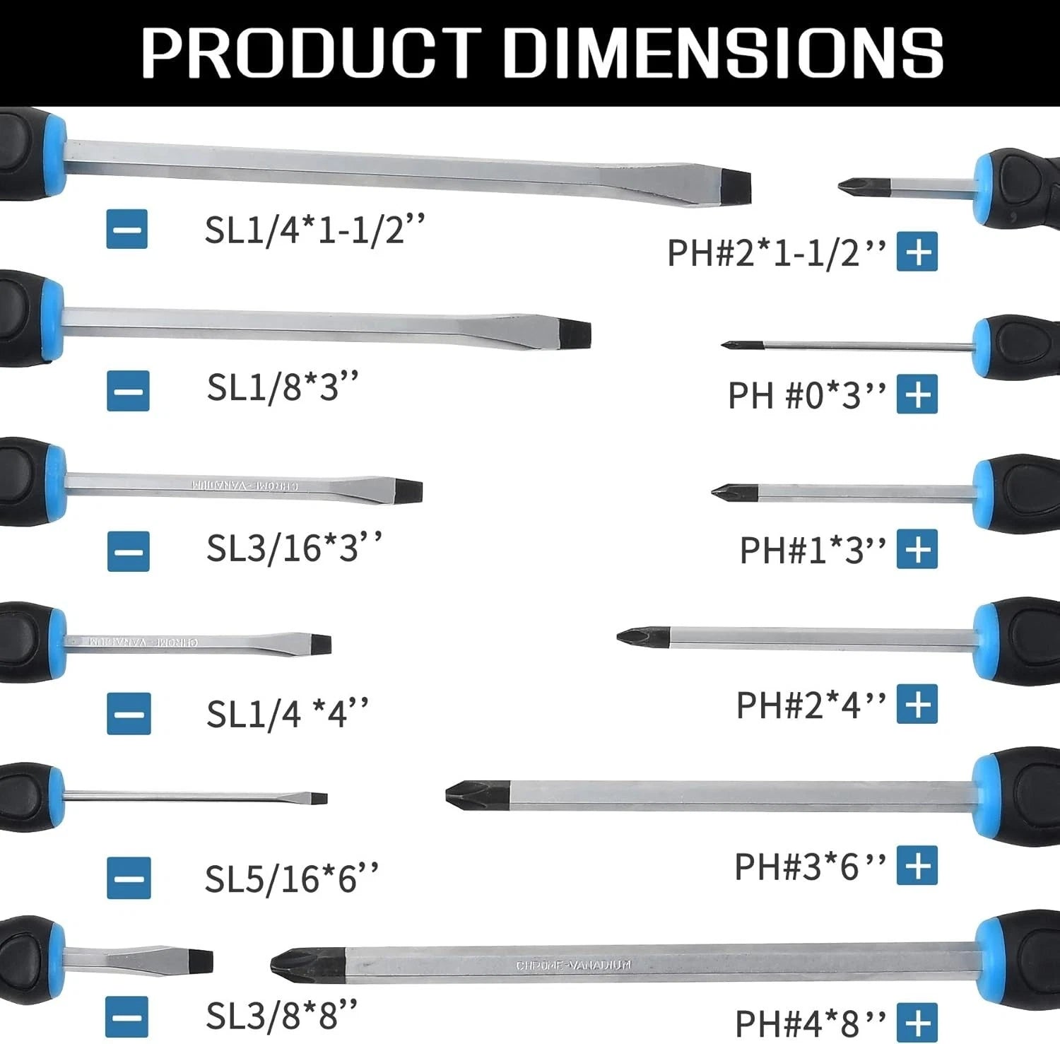 Go-Thru Heavy Duty Screwdriver Set: 12-Piece Chrome Vanadium Steel Tool Kit