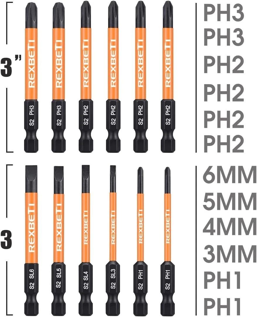 Durable 12-Piece S2 Steel Screwdriver Bit Set with Magnetic Tips - 1/4 Inch Hex