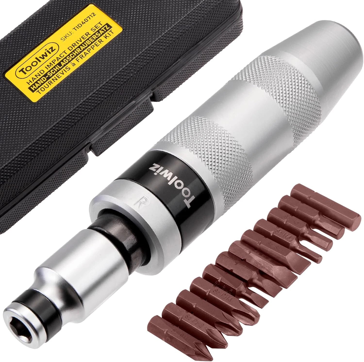 Toolwiz 1/2" Hand Impact Screwdriver Set - 14 Pcs, Reversible Manual Impact Driv