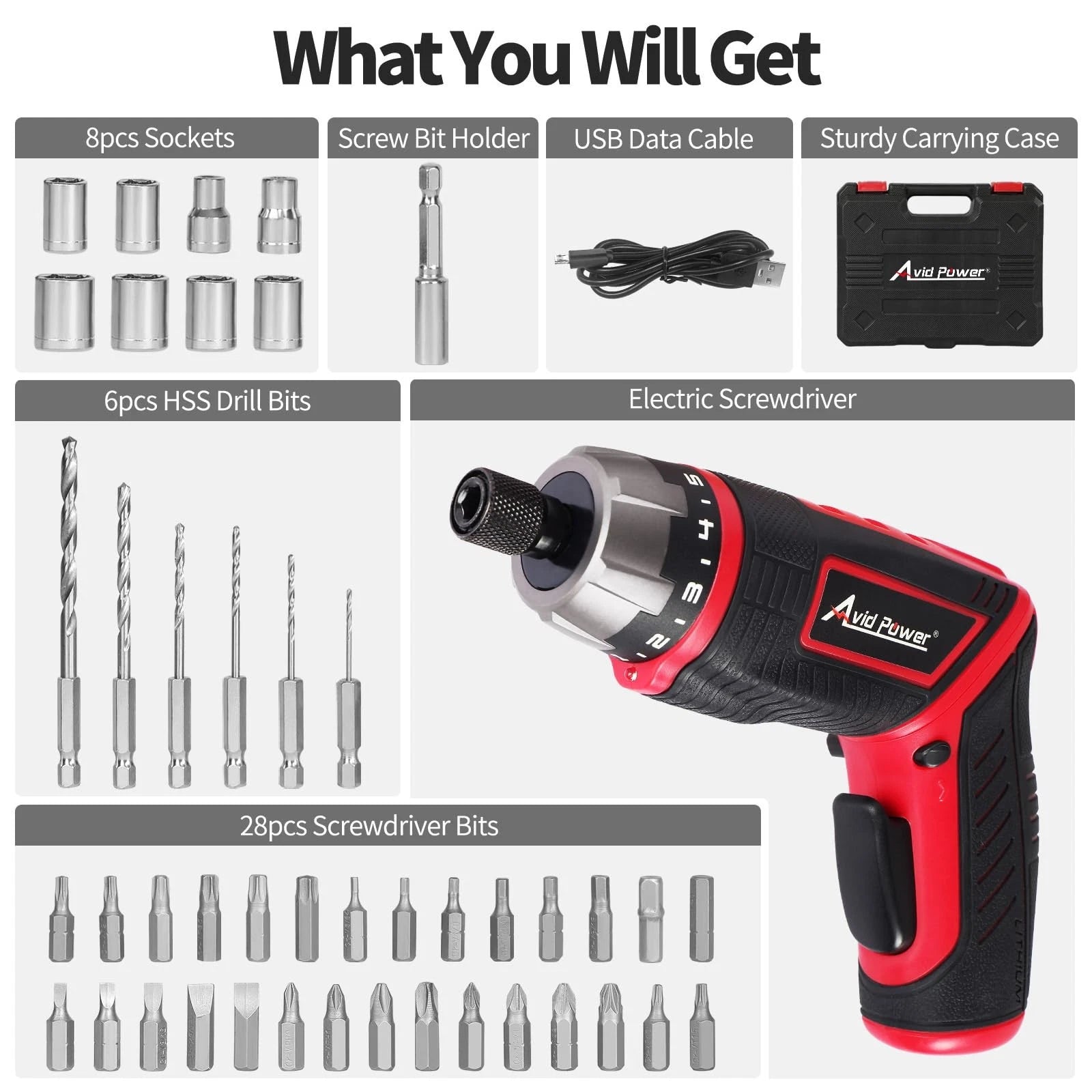 Electric Screwdriver Set Rechargeable 4V Cordless Screwdriver Kit with 44pcs ...