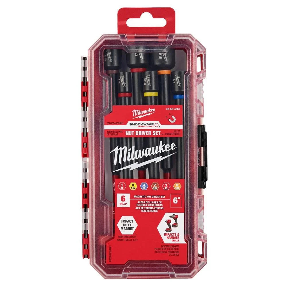 Milwaukee Shockwave Impact Duty 6 Inch Magnetic Nut Driver Set, 6 Piece