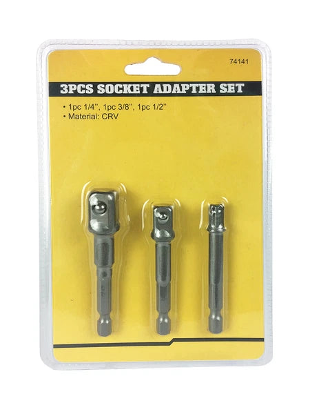 Socket Adapter Set 3pc 1/4" 3/8" 1/2" Impact Drill Bits Driver Adapter