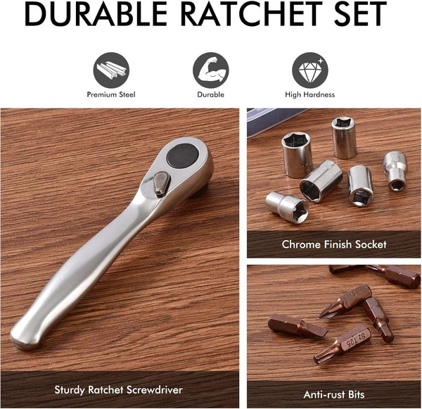 COTOUXKER Mini Ratchet Set, Right Angle Screwdriver set with 1/4 Mini Ratchet Wr