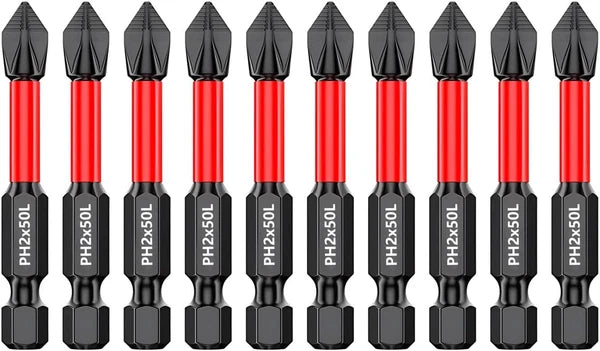 Puntas Phillips #2 Magneticas 10 Piezas Acero S2 50mm Antideslizante Impacto