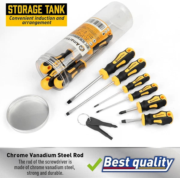 Amartisan 10-Piece Magnetic Screwdrivers Set, 5 Phillips and 5 Slotted Tips Prof