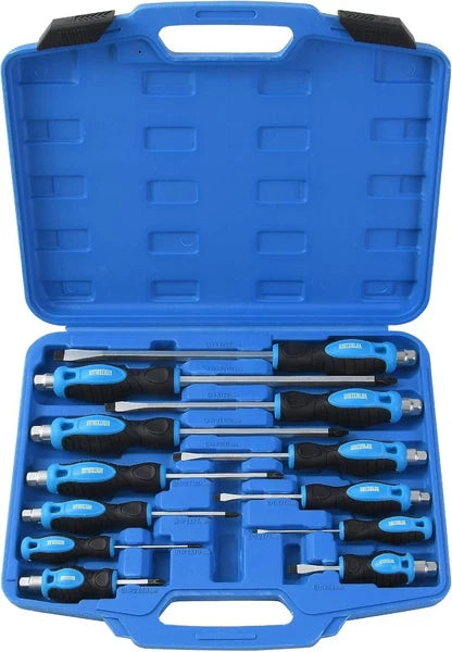 Go-Thru Heavy Duty Screwdriver Set: 12-Piece Chrome Vanadium Steel Tool Kit