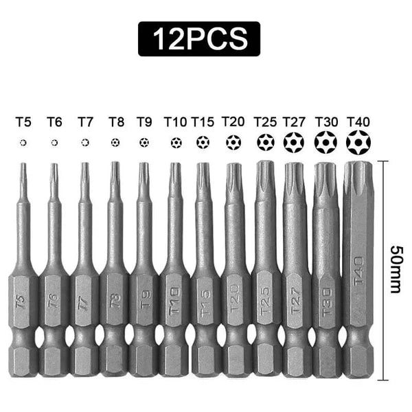 NEW Torx Bit Set w/ Ratchet Handle -13PC T6-T50 2" Bits - Perfect for Mechanics