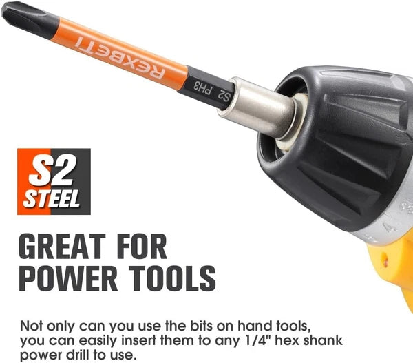 Durable 12-Piece S2 Steel Screwdriver Bit Set with Magnetic Tips - 1/4 Inch Hex