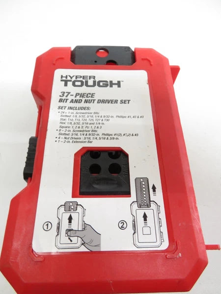 HYPER TOUGH 37 PIECE SCREWDRIVER BIT SET W/ CASE - MISSING 3 PIECES - USED **