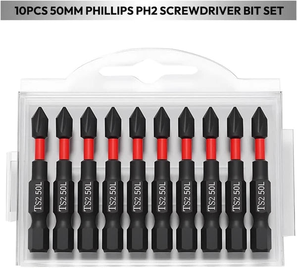 Puntas Phillips #2 Magneticas 10 Piezas Acero S2 50mm Antideslizante Impacto