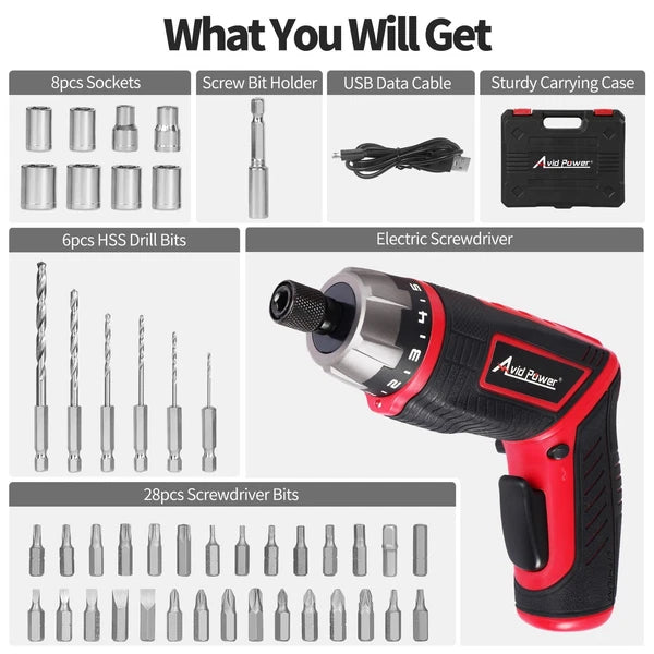 Electric Screwdriver Set Rechargeable 4V Cordless Screwdriver Kit with 44pcs ...