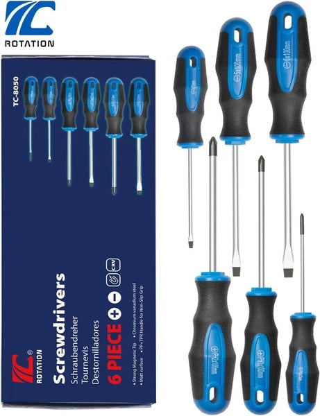 ROTATION 6PCS Magnetic Tip Screwdriver Set, 3 Phillips and 3 Flat, Professional