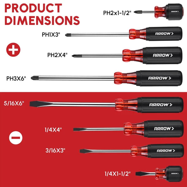 ARROW 8 PCS Magnetic Screwdriver Set, Professional S2 Steel Screw Driver Kit ...