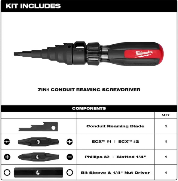 Milwaukee Tool 48-22-2870 7In1 Conduit Reamer Screwdriver With Ecx Bit
