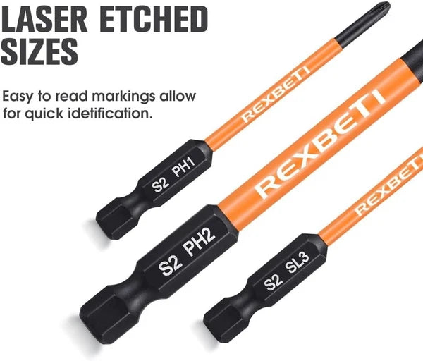 Durable 12-Piece S2 Steel Screwdriver Bit Set with Magnetic Tips - 1/4 Inch Hex