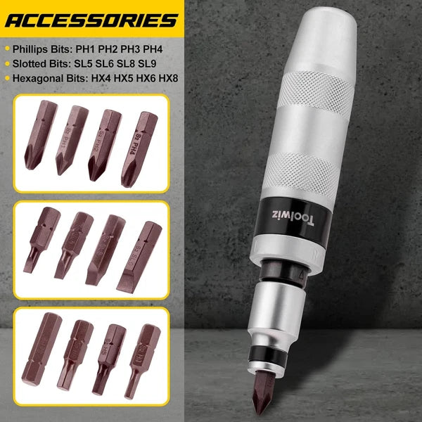 Toolwiz 1/2" Hand Impact Screwdriver Set - 14 Pcs, Reversible Manual Impact Driv
