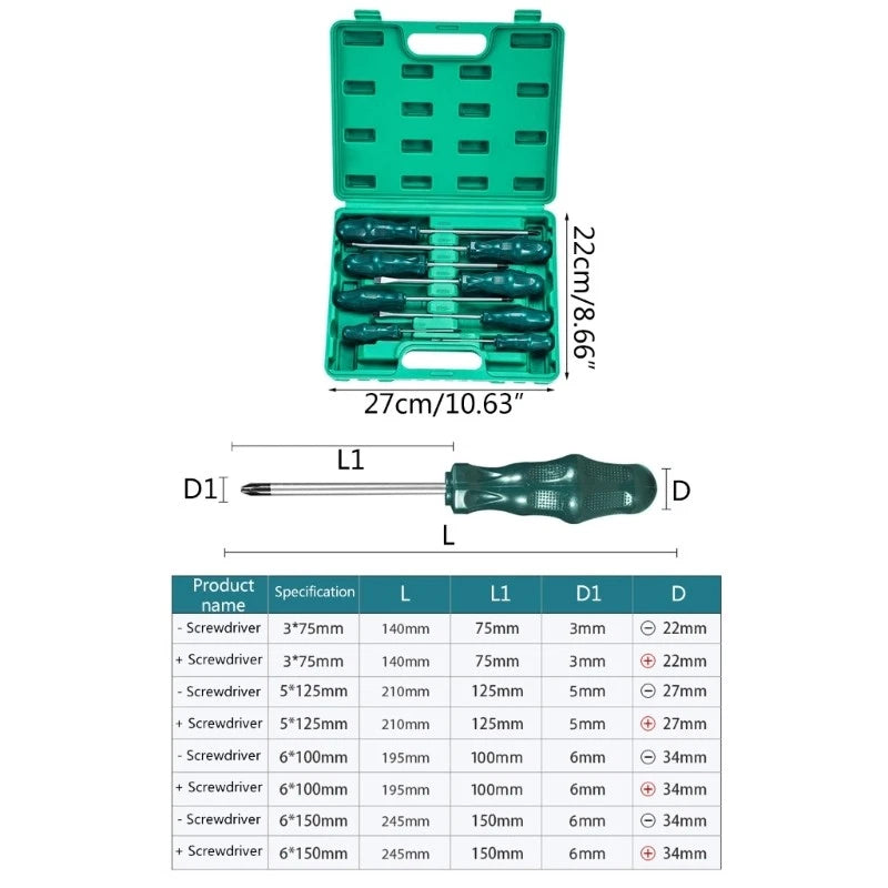 8Pcs Screwdriver Set Heavy Duty Flat Cross Head Screwdriver Hand Repair