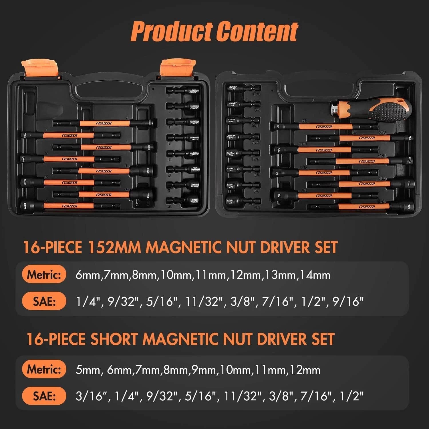 33PCS Magnetic Nut Driver Set with Handle 6 Inch Long Nut Driver Set SAE&Metric