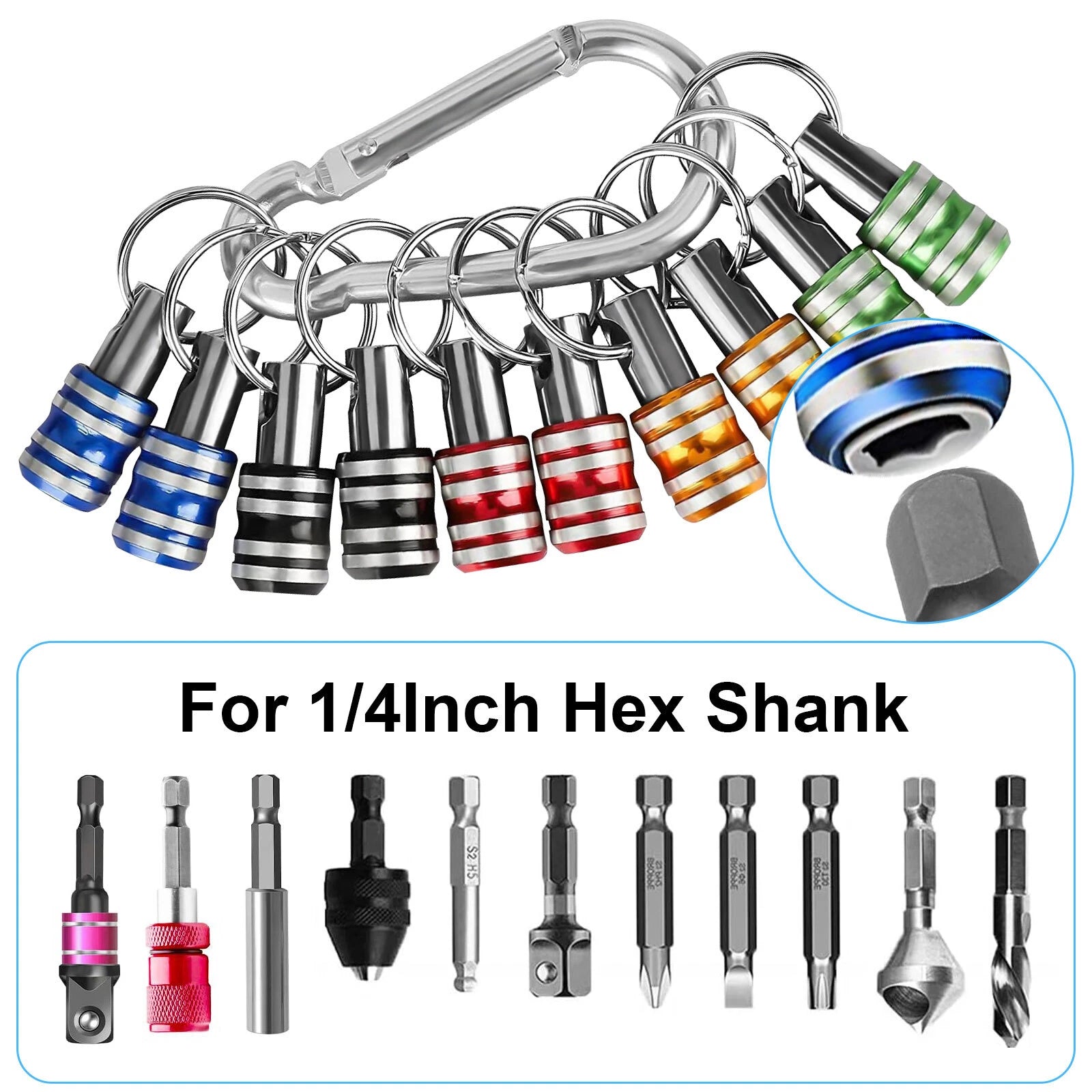 5/10 Pcs 1/4" Hex Shank Quick Release Keychain, Screwdriver Drill Bit Holder Set