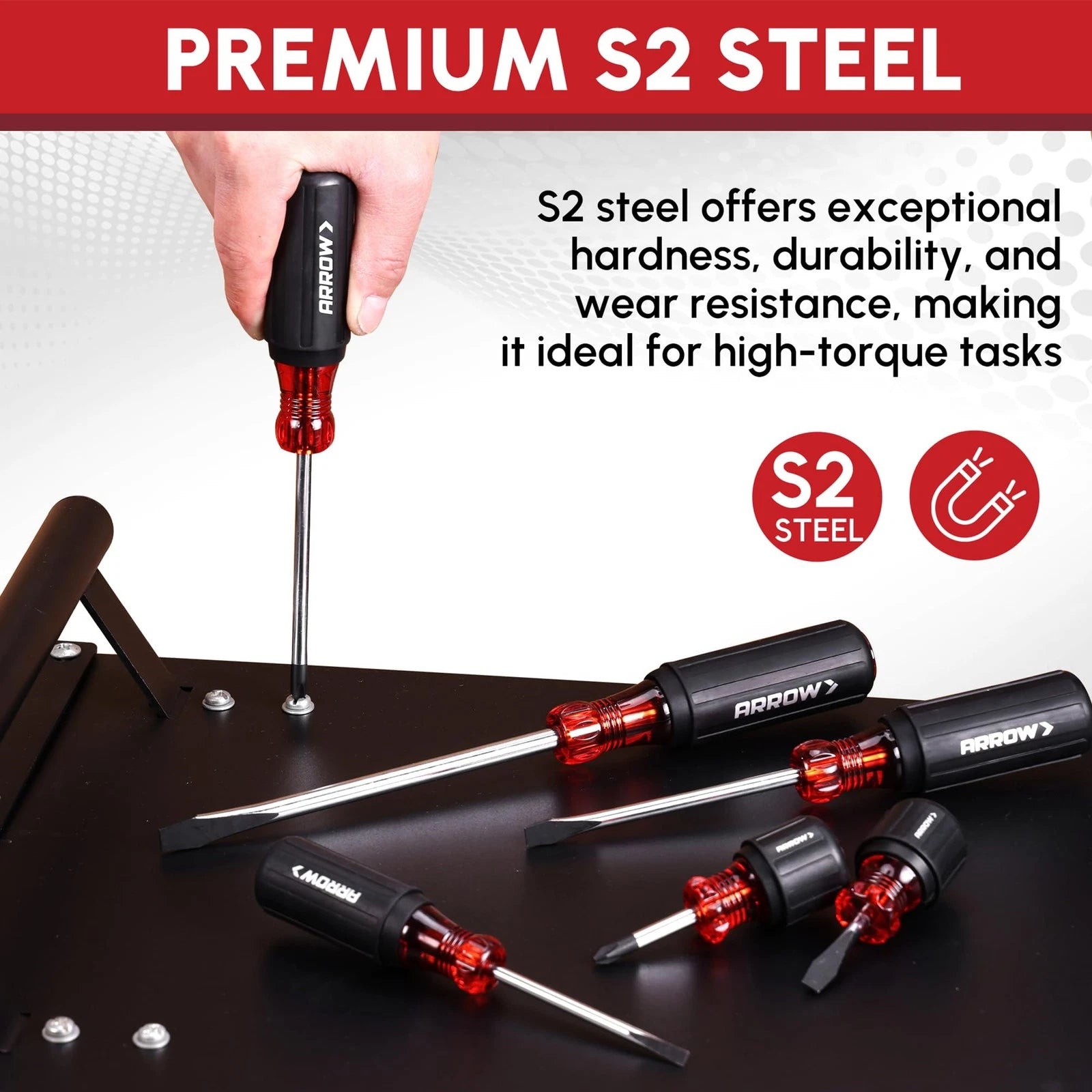 ARROW 8 PCS Magnetic Screwdriver Set, Professional S2 Steel Screw Driver Kit ...