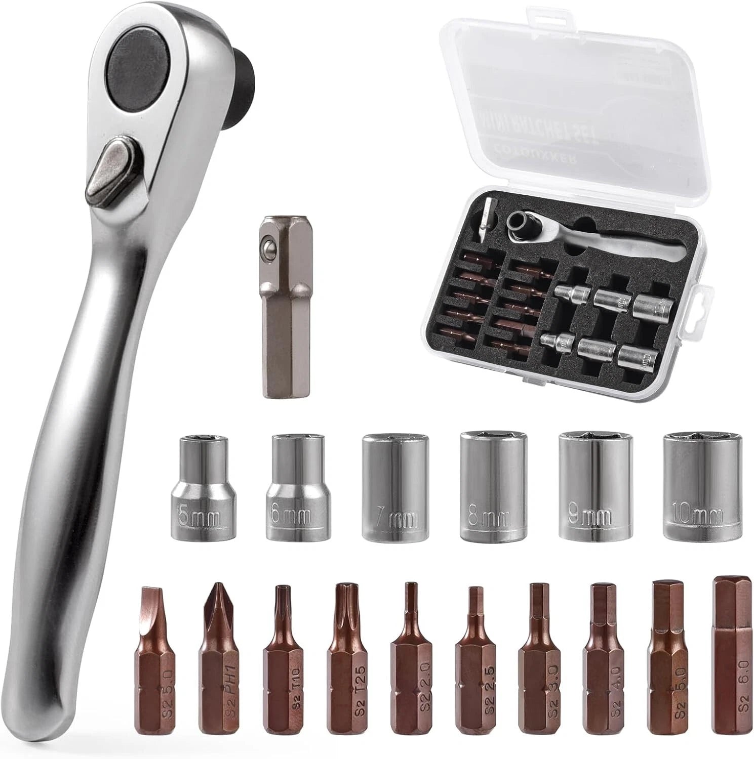 COTOUXKER Mini Ratchet Set, Right Angle Screwdriver set with 1/4 Mini Ratchet Wr